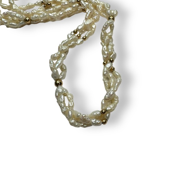 14k Yellow Gold Bead Baroque Freshwater Pearl Necklace 27” - Picture 3 of 5